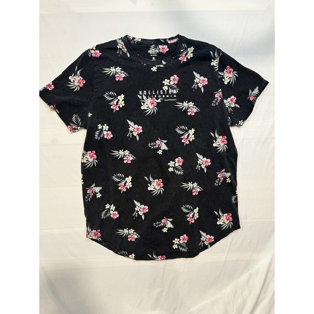 Hollister California Floral T-Shirt Mens XL Black Pink Hawaiian Tee